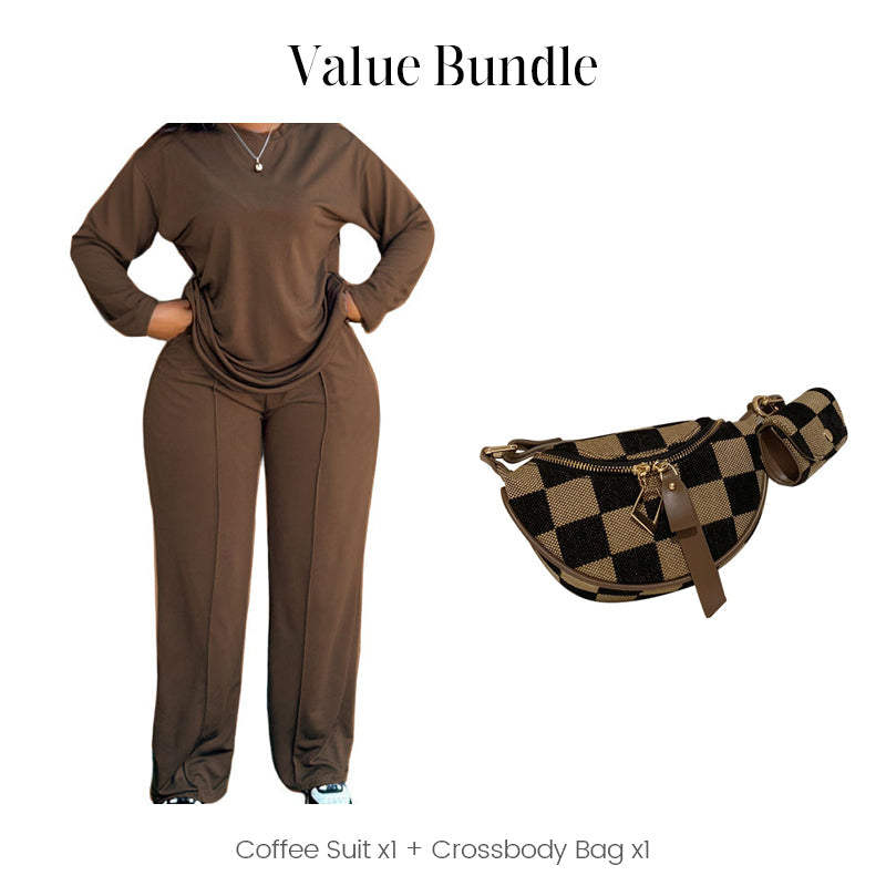 Ensemble 2 pièces haut à manches longues et pantalon large pour femme