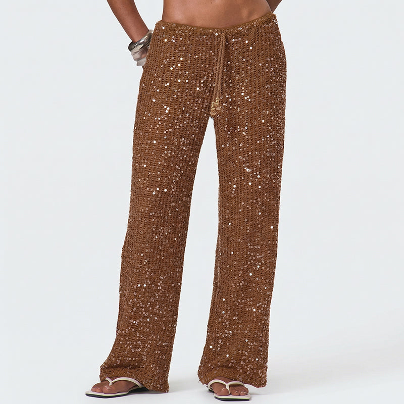 Pantalon Taille Basse à Paillettes Glamour