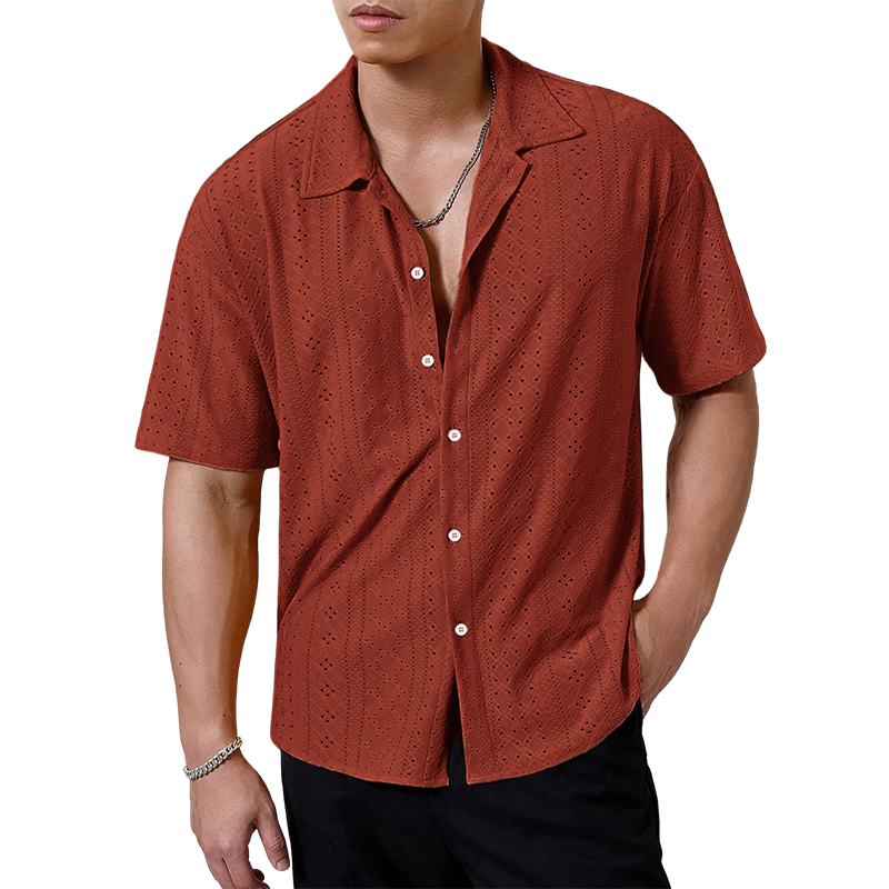 Chemise à manches courtes boutonnée ajourée pour homme