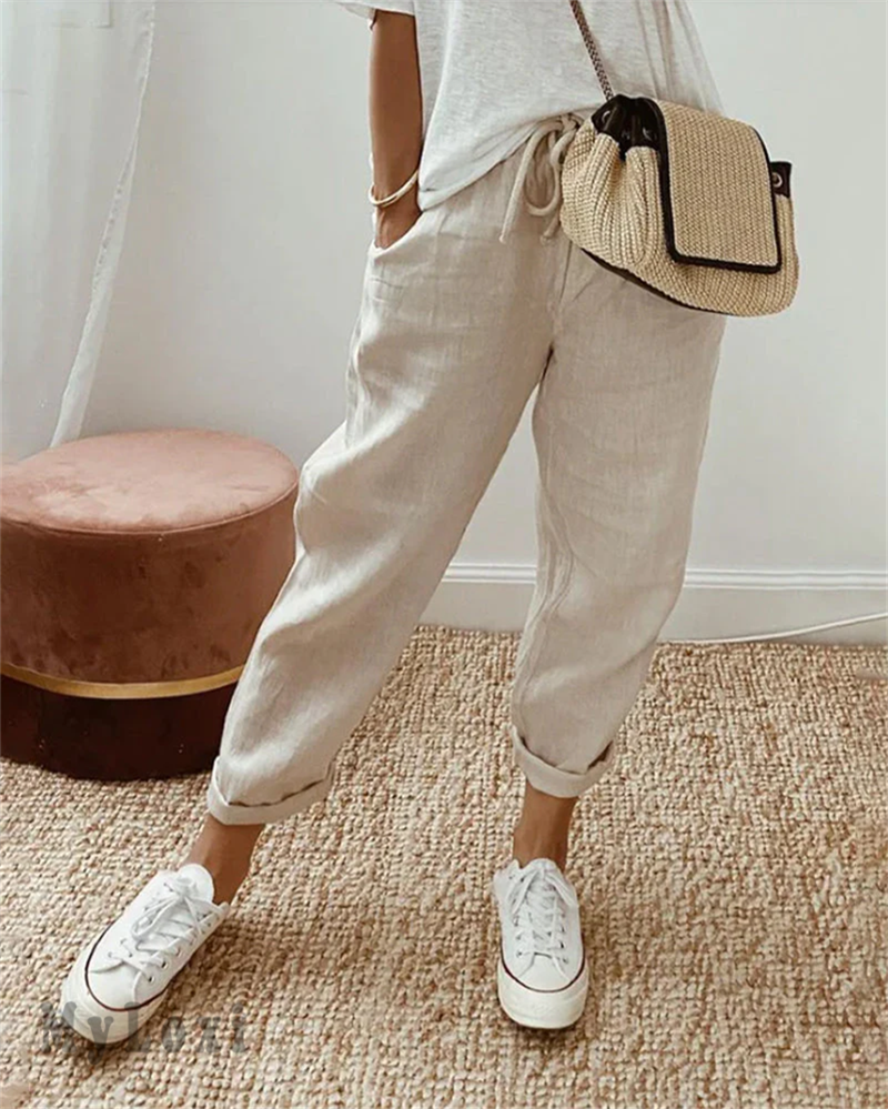 🌸Soldes d'été 50% de réduction🌸Pantalon décontracté en coton et lin pour femmes💕