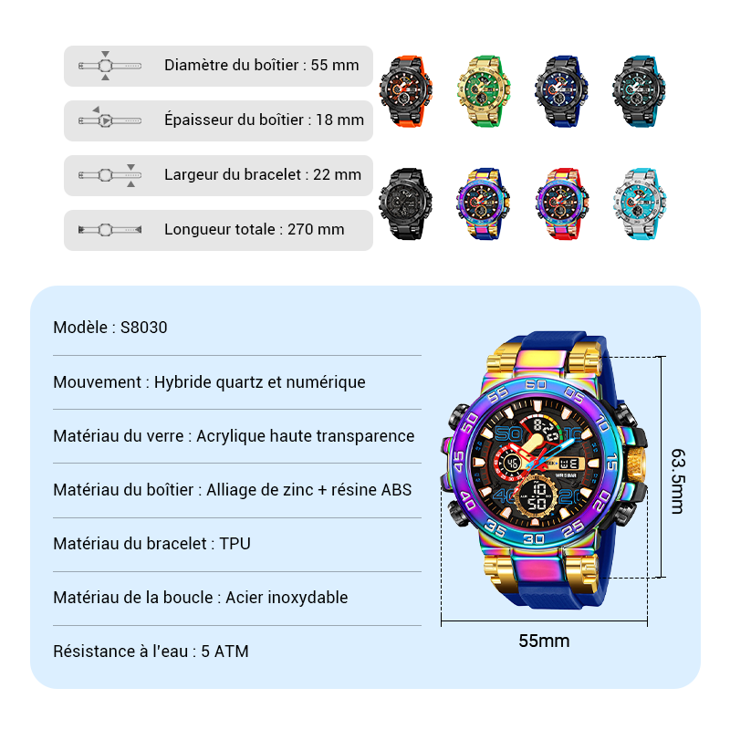Montre digitale multifonctionnelle LED étanche