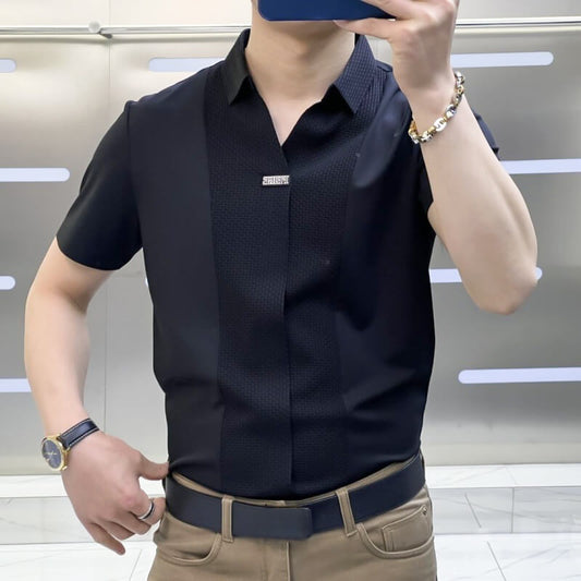 Sommer-business, uformelt patchwork-skjorte for menn
