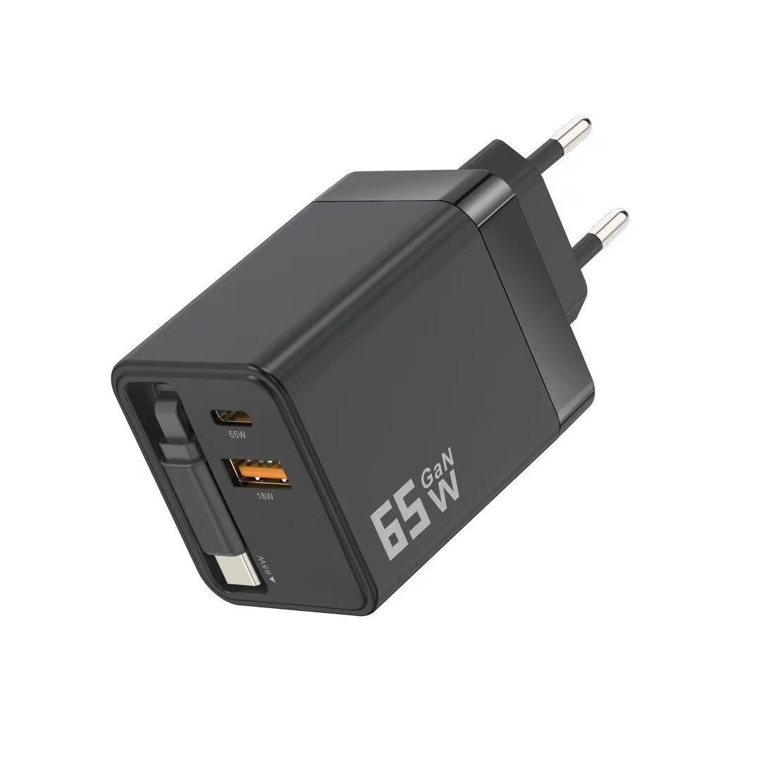 Chargeur secteur 80 W à charge rapide avec câble USB-C rétractable de 80 cm