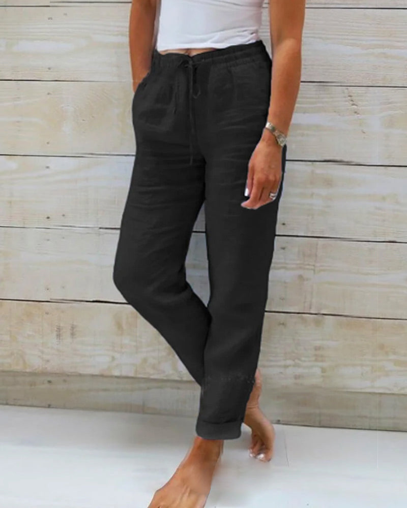 Pantalon décontracté à jambe droite de couleur unie