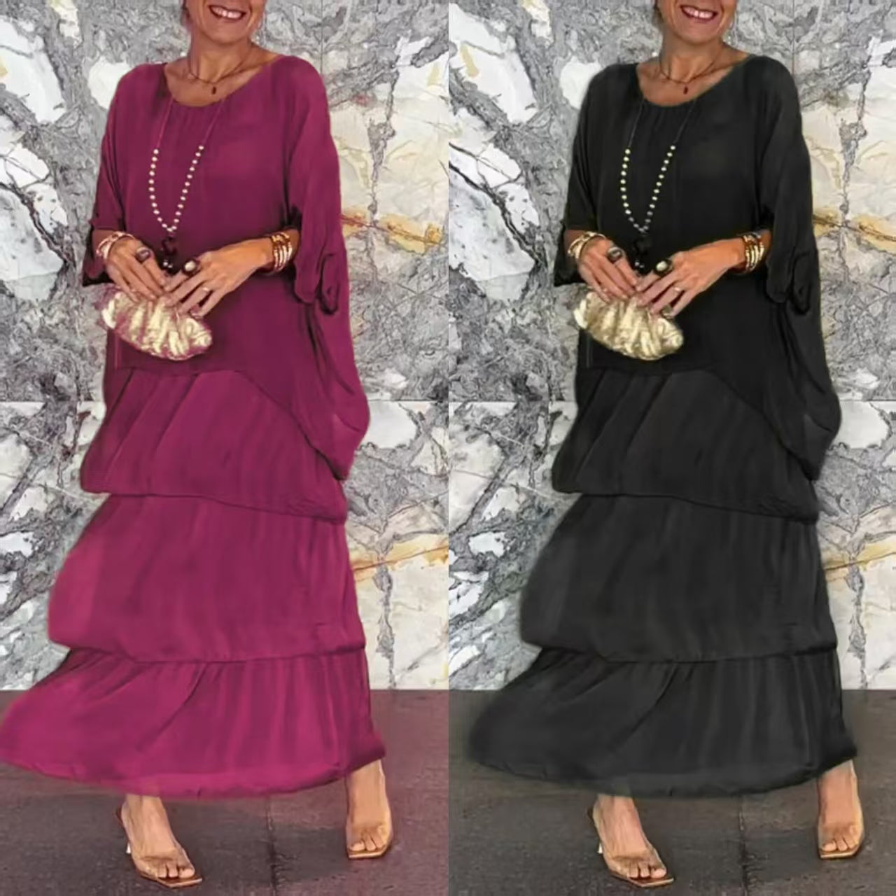 🌺 50 % DE RÉDUCTION💐Élégante robe en maille à col rond et motif floral