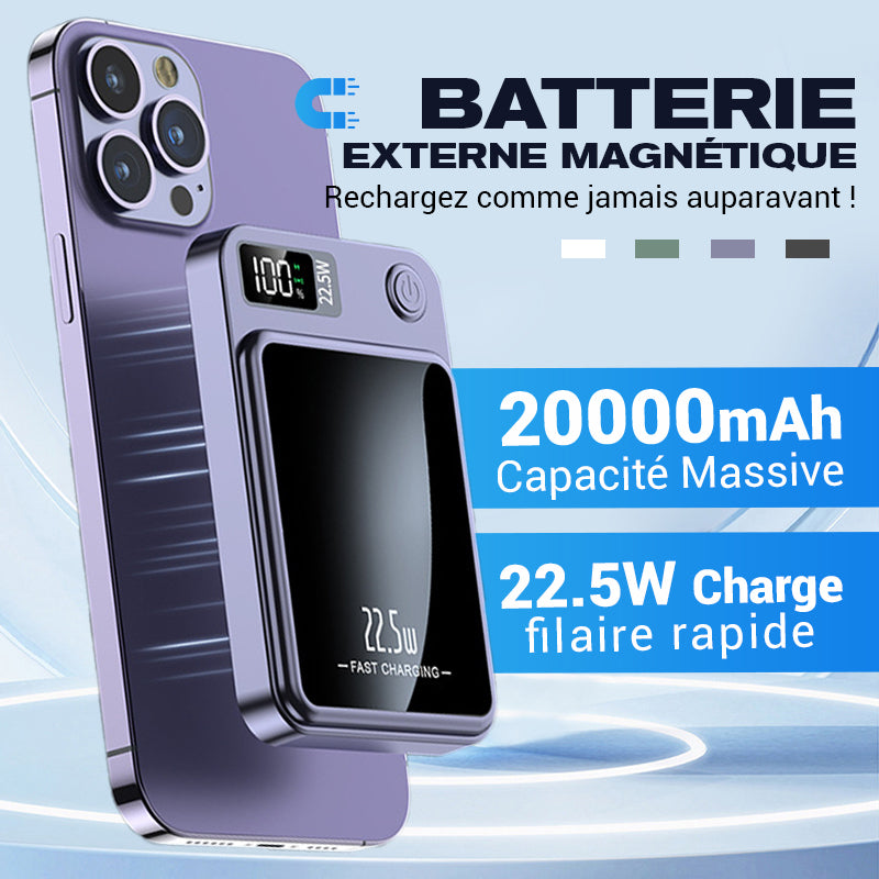 Batterie externe ultra-fine à chargement rapide de 22,5 W, compatible filaire et sans fil, 20 000 mAh