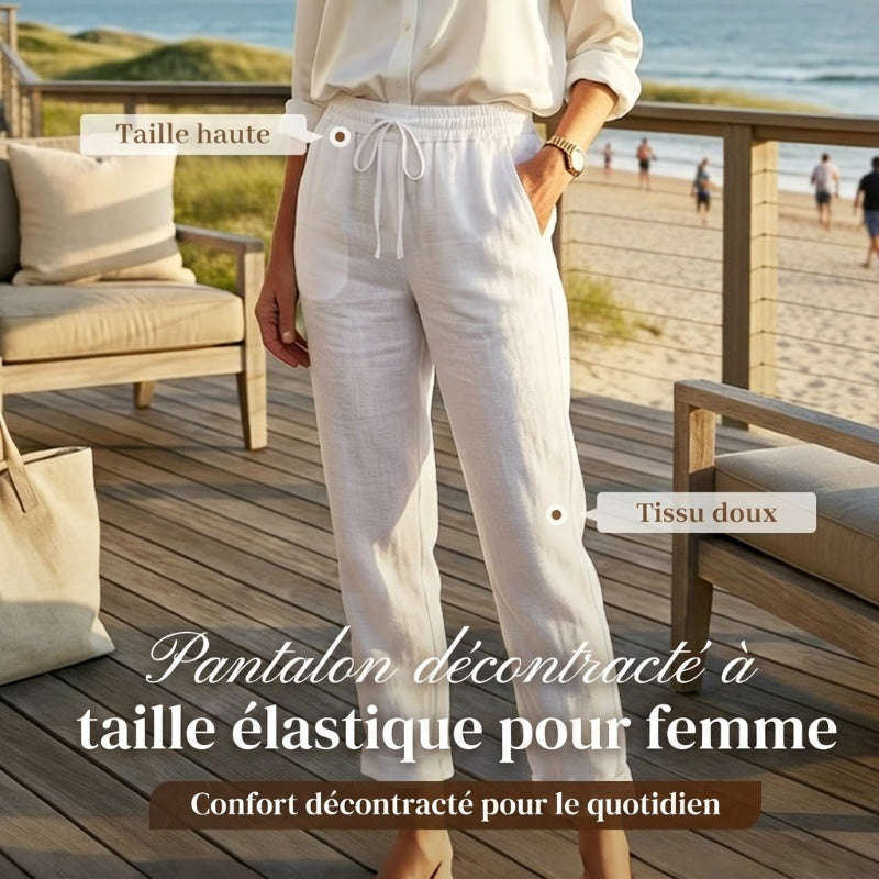Pantalon décontracté à jambe droite de couleur unie