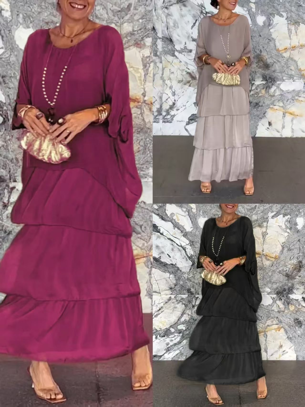 🌺 50 % DE RÉDUCTION💐Élégante robe en maille à col rond et motif floral