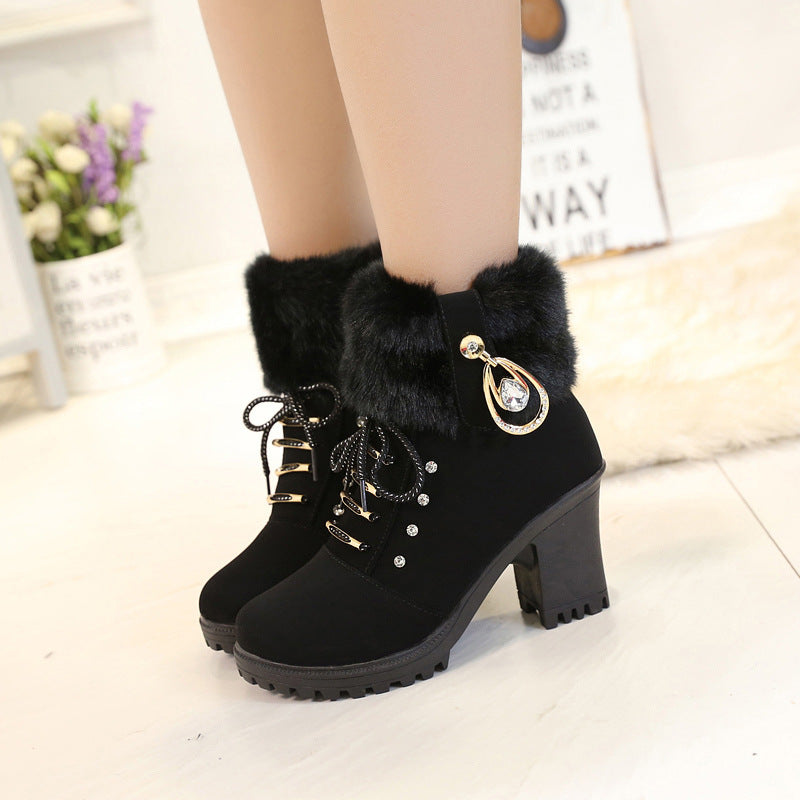 👢 Bottines Femme à Talon Épais - Intérieur Doublé de Fausse Fourrure, Semelle Antidérapante - Style Élégant pour Toutes Occasions