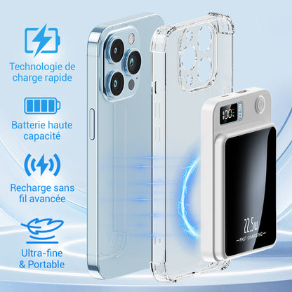 Batterie externe ultra-fine à chargement rapide de 22,5 W, compatible filaire et sans fil, 20 000 mAh