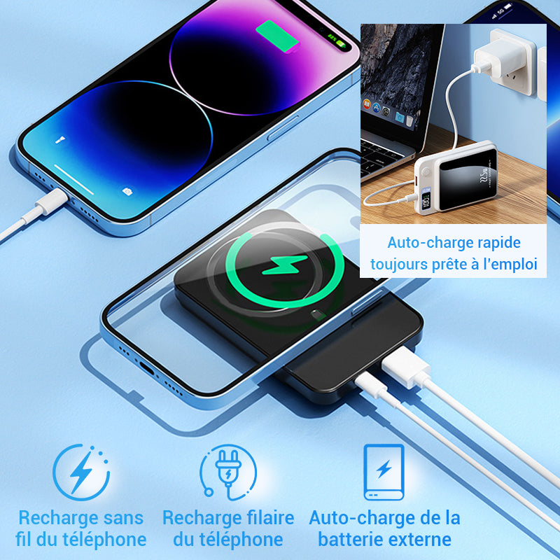 Batterie externe ultra-fine à chargement rapide de 22,5 W, compatible filaire et sans fil, 20 000 mAh