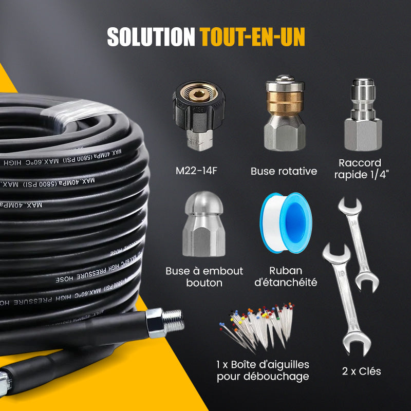 🚿Kit de Nettoyage Haute Pression 5800 PSI pour Égouts🛠️Buse Rotative et Flexible Renforcé pour Déboucher les Canalisations✨