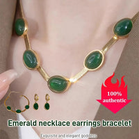 📿50 % de réduction💍Collier Emeraude Boucles d'oreilles Bracelet
