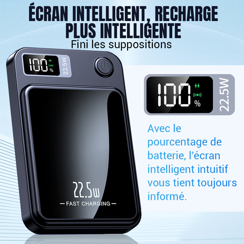 Batterie externe ultra-fine à chargement rapide de 22,5 W, compatible filaire et sans fil, 20 000 mAh