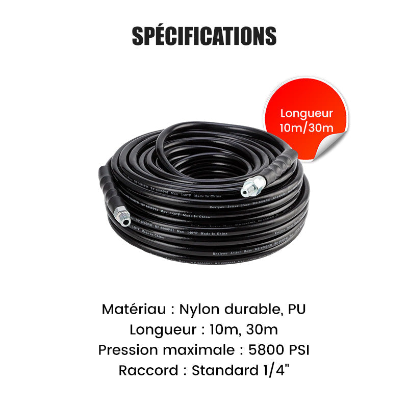 🚿Kit de Nettoyage Haute Pression 5800 PSI pour Égouts🛠️Buse Rotative et Flexible Renforcé pour Déboucher les Canalisations✨