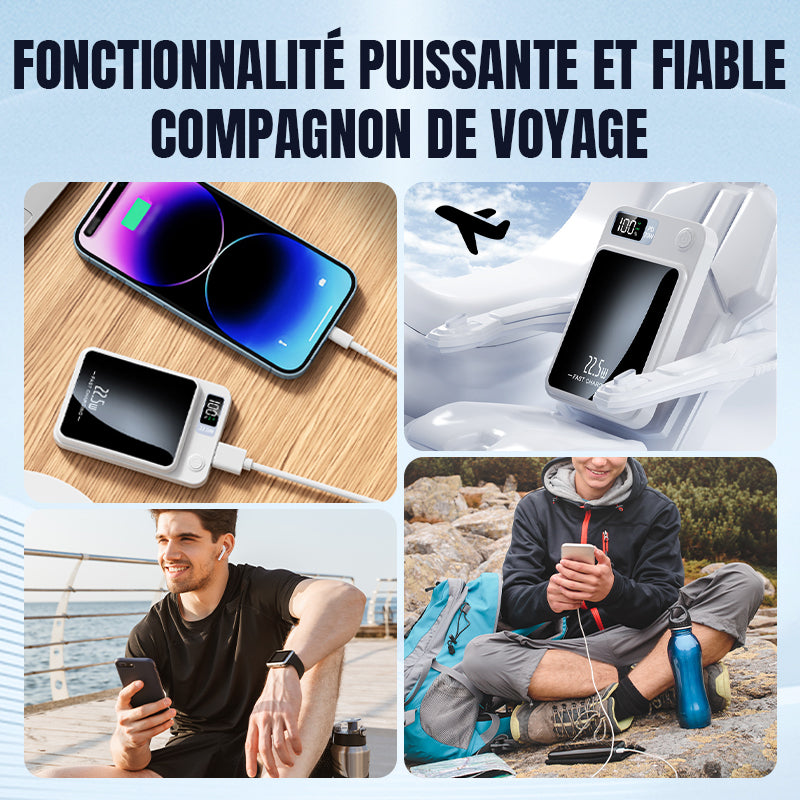 Batterie externe ultra-fine à chargement rapide de 22,5 W, compatible filaire et sans fil, 20 000 mAh