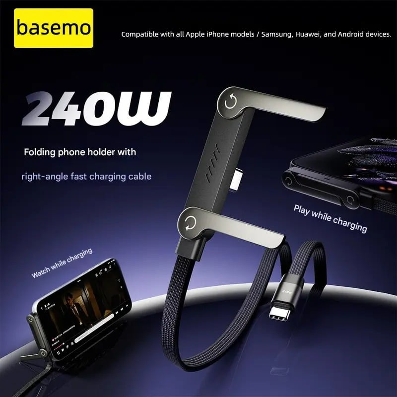 Câble de charge rapide tressé 2 en 1 avec support de téléphone intégré