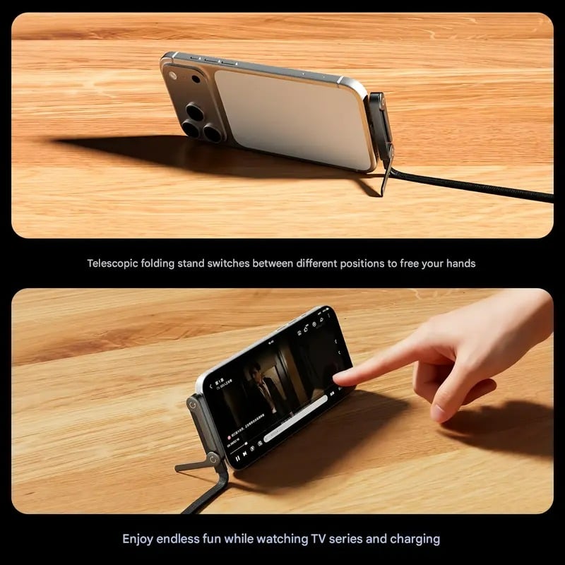 Câble de charge rapide tressé 2 en 1 avec support de téléphone intégré