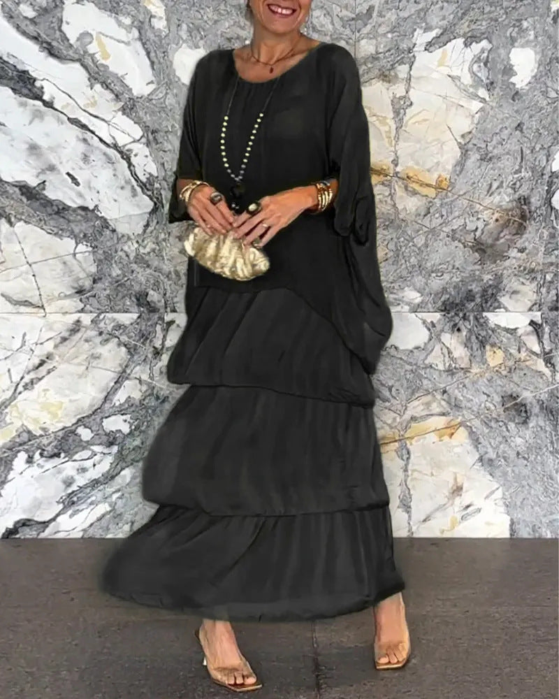 🌺 50 % DE RÉDUCTION💐Élégante robe en maille à col rond et motif floral