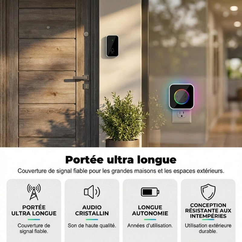 Sonnette Sans Fil avec Lumière LED à 7 Couleurs