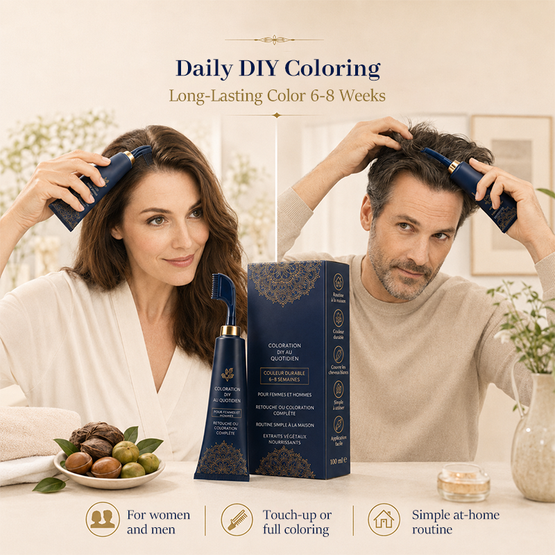 Coloration capillaire végétale à appliquer au peigne – Couverture des cheveux gris à 95 %, sans ammoniaque