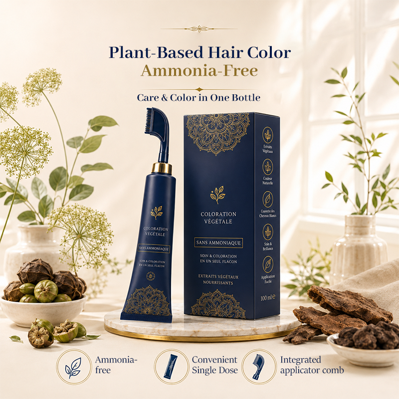 Coloration capillaire végétale à appliquer au peigne – Couverture des cheveux gris à 95 %, sans ammoniaque