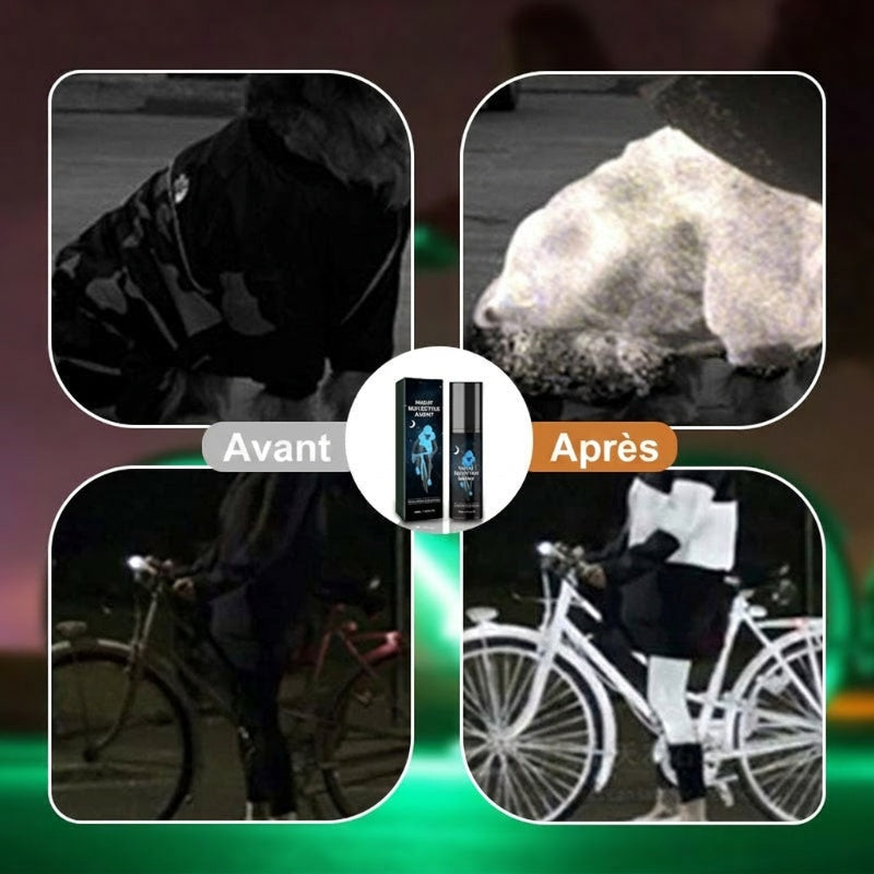 👕🚲 Spray réfléchissant universel – Vêtements, vélo, accessoires 🎒