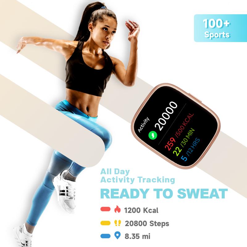 Montre connectée étanche IP68 pour femmes et hommes : bracelet d’activité, répondre/passer des appels, suivi du sommeil, 100 modes sportifs, podomètre