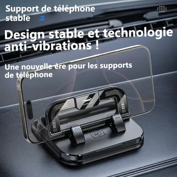 Support de téléphone pour voiture avec ventouse puissante – Rotation à 360°, angles de vision réglables, support antidérapant pour tous les téléphones.