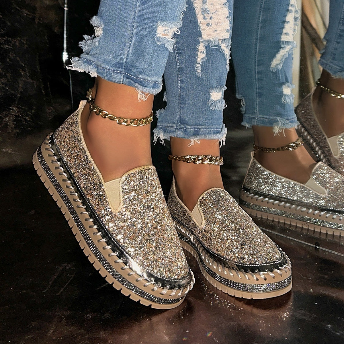 💎 60% DE RÉDUCTION ! 💎 Chaussures Slip-On Femme – Paillettes Brillantes, Semelle Antidérapante & Confort Respirant pour Tous les Jours 🌸👟