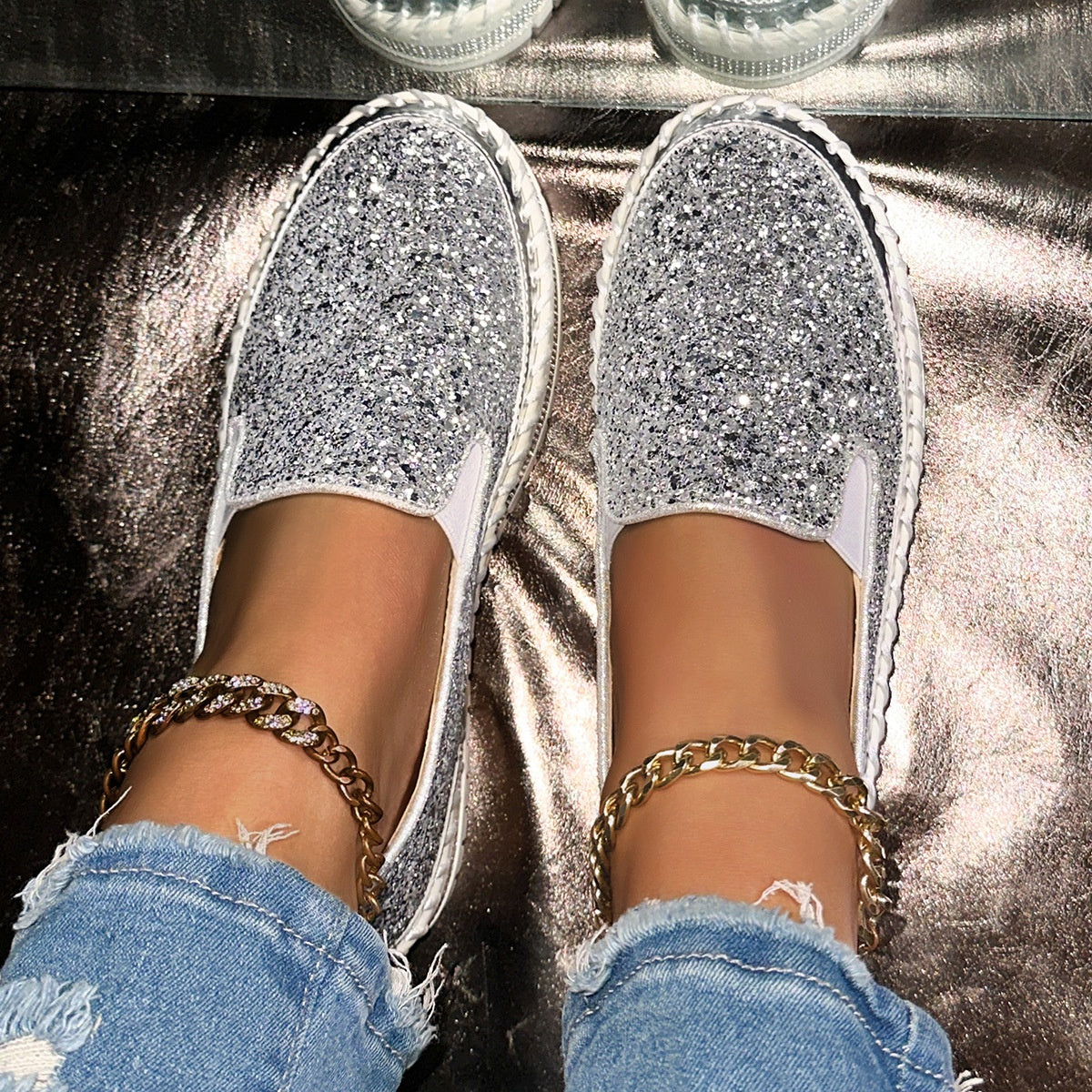 💎 60% DE RÉDUCTION ! 💎 Chaussures Slip-On Femme – Paillettes Brillantes, Semelle Antidérapante & Confort Respirant pour Tous les Jours 🌸👟