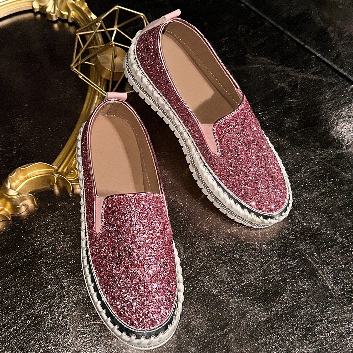 💎 60% DE RÉDUCTION ! 💎 Chaussures Slip-On Femme – Paillettes Brillantes, Semelle Antidérapante & Confort Respirant pour Tous les Jours 🌸👟
