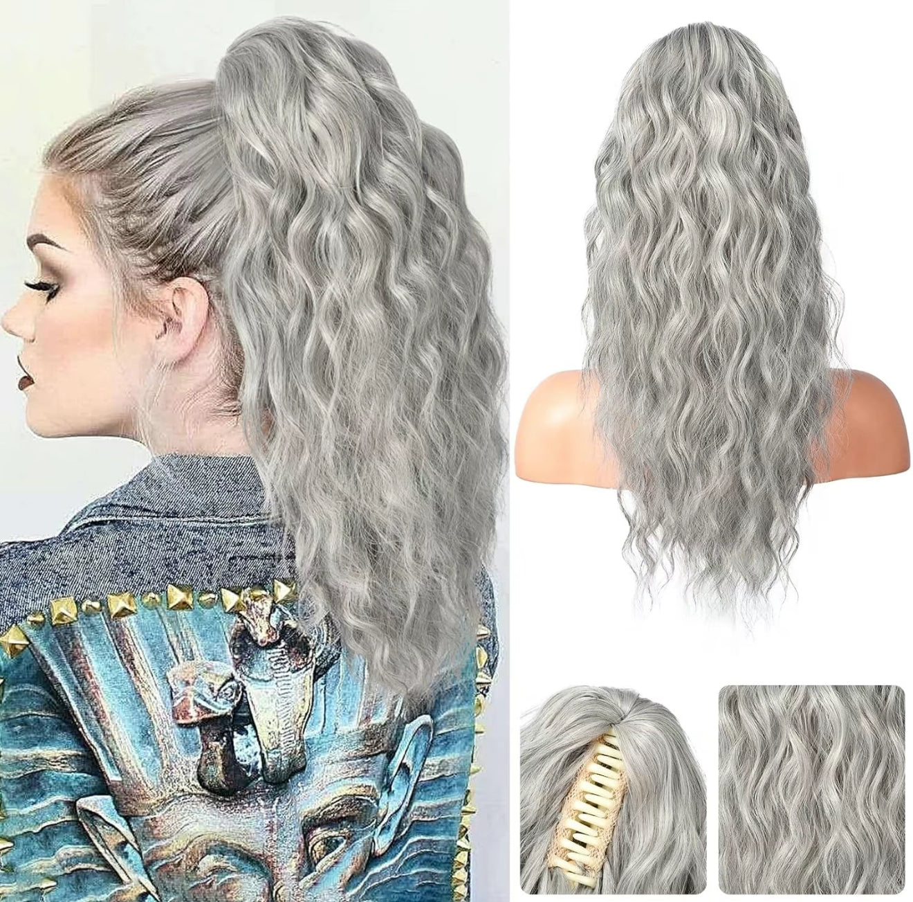 ⏳Réduction limitée de 50% ! 🎁 Extension queue de cheval bouclée 18" – Fibres haute température, double fixation (clip + cordon), volume naturel & confort toute la journée ! 💇‍♀️✨