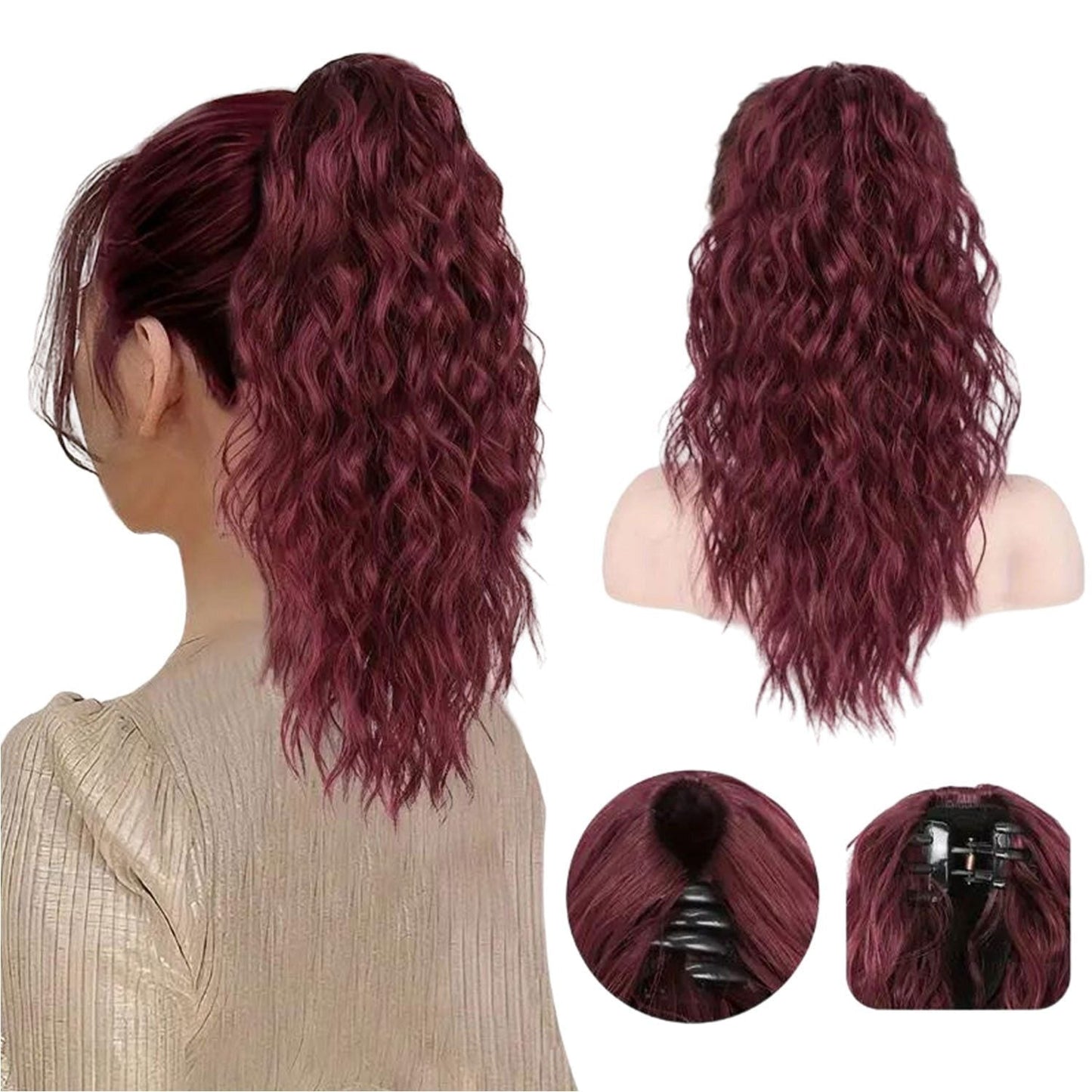 ⏳Réduction limitée de 50% ! 🎁 Extension queue de cheval bouclée 18" – Fibres haute température, double fixation (clip + cordon), volume naturel & confort toute la journée ! 💇‍♀️✨