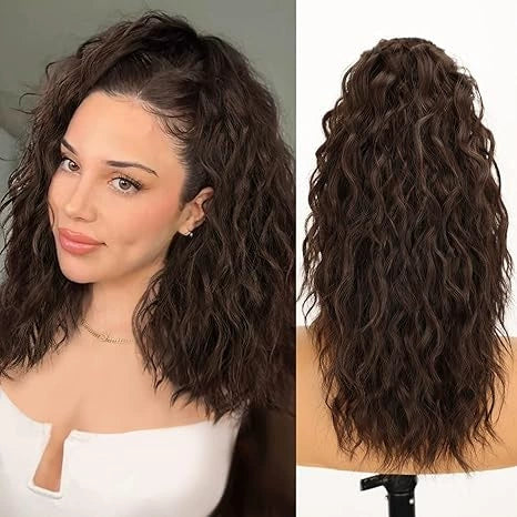 ⏳Réduction limitée de 50% ! 🎁 Extension queue de cheval bouclée 18" – Fibres haute température, double fixation (clip + cordon), volume naturel & confort toute la journée ! 💇‍♀️✨