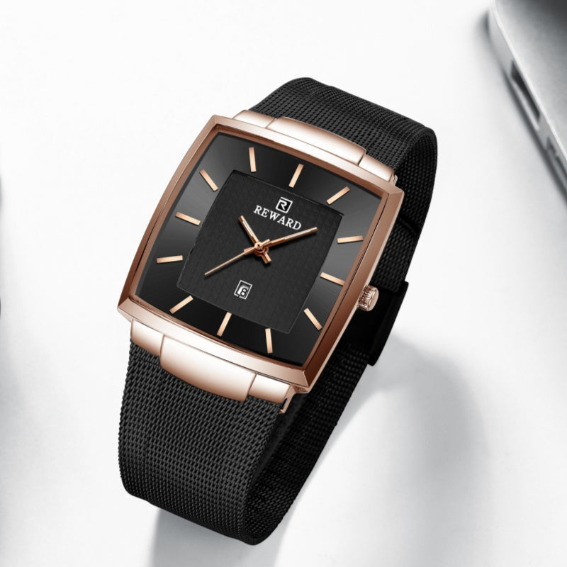 ⌚Montre à quartz pour hommes, ceinture en maille carrée ultra-mince