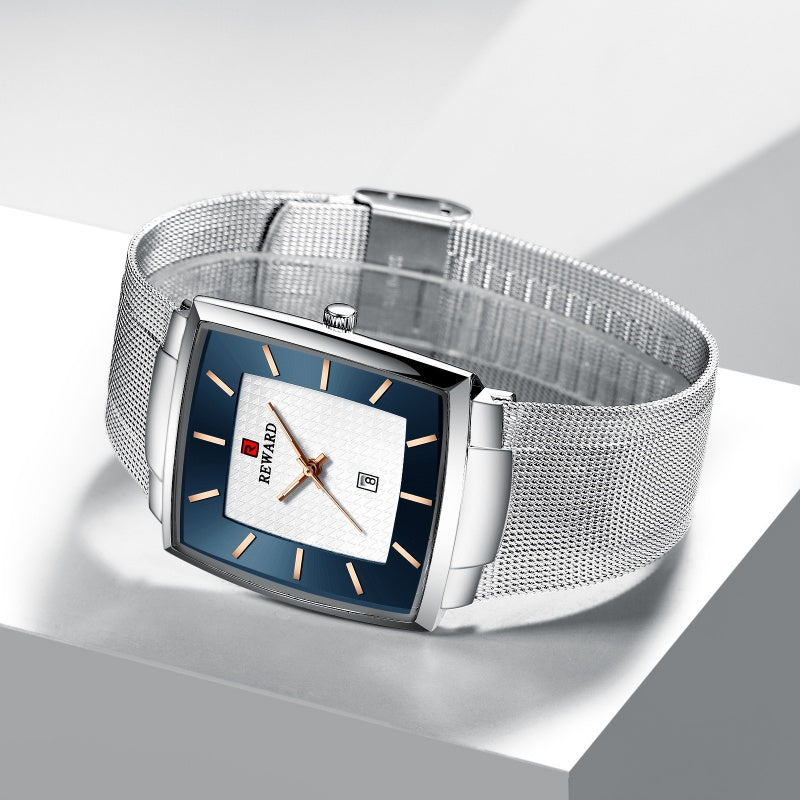 ⌚Montre à quartz pour hommes, ceinture en maille carrée ultra-mince