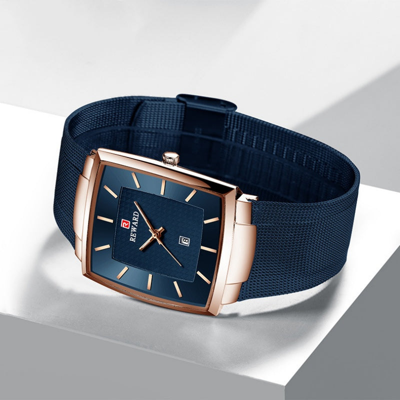 ⌚Montre à quartz pour hommes, ceinture en maille carrée ultra-mince