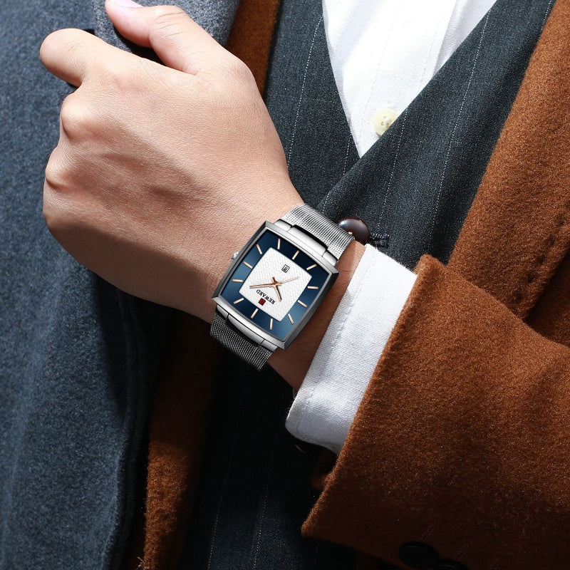 ⌚Montre à quartz pour hommes, ceinture en maille carrée ultra-mince