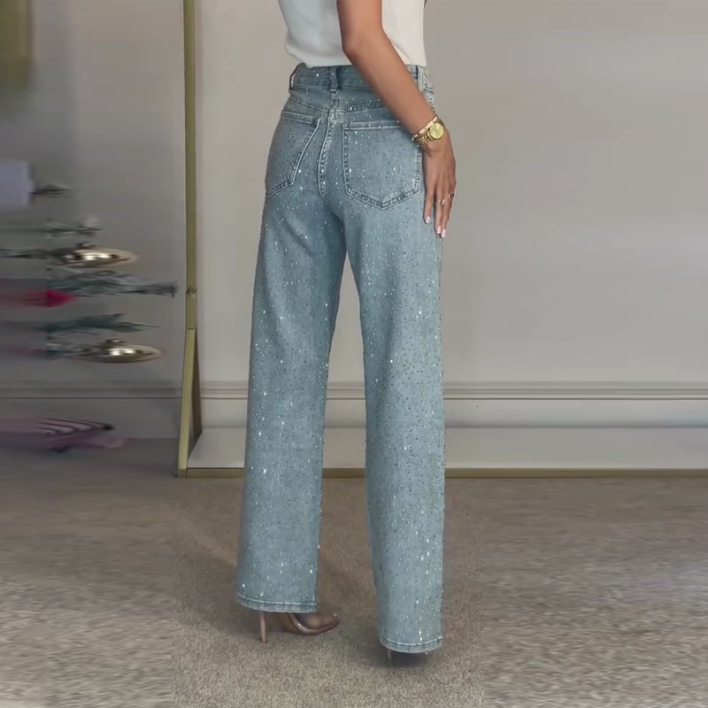 ✨Jeans à jambe droite avec strass