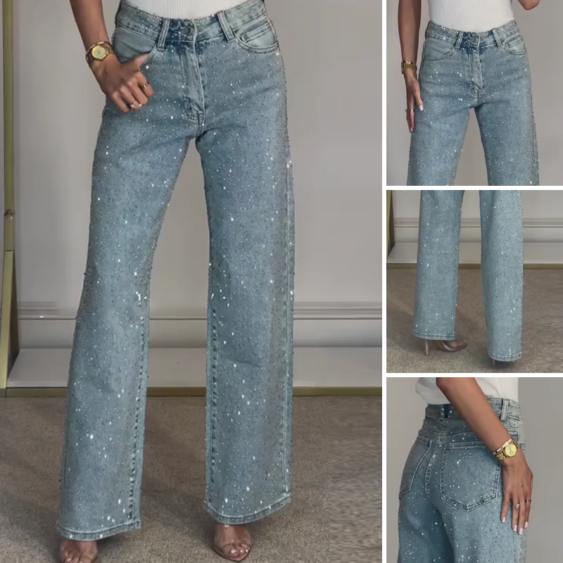 ✨Jeans à jambe droite avec strass