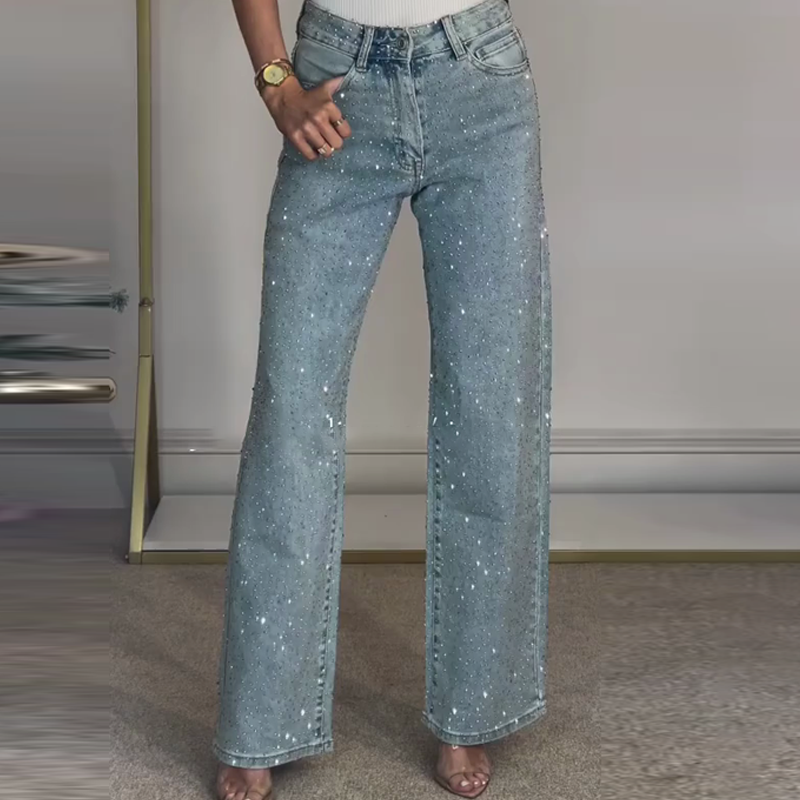 ✨Jeans à jambe droite avec strass
