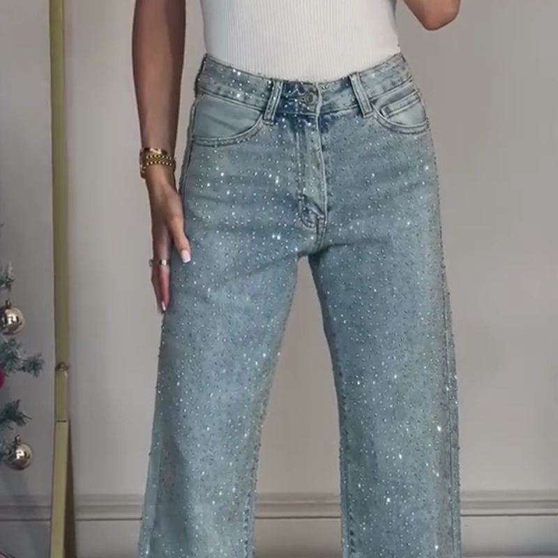 ✨Jeans à jambe droite avec strass