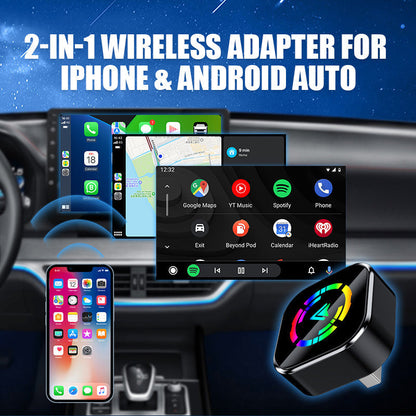 🔥 50 % de réduction ! ⚡ Adaptateur sans fil 2-en-1 pour iPhone & Android Auto – Installation en 10 sec, Bluetooth 5.0 & écran divisé 🚗📱