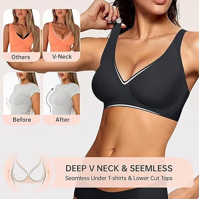 🍃 Vente chaude d'été 50% de réduction ⏰ Deep V Plunge Push-up sans fil sans couture Jelly Bra