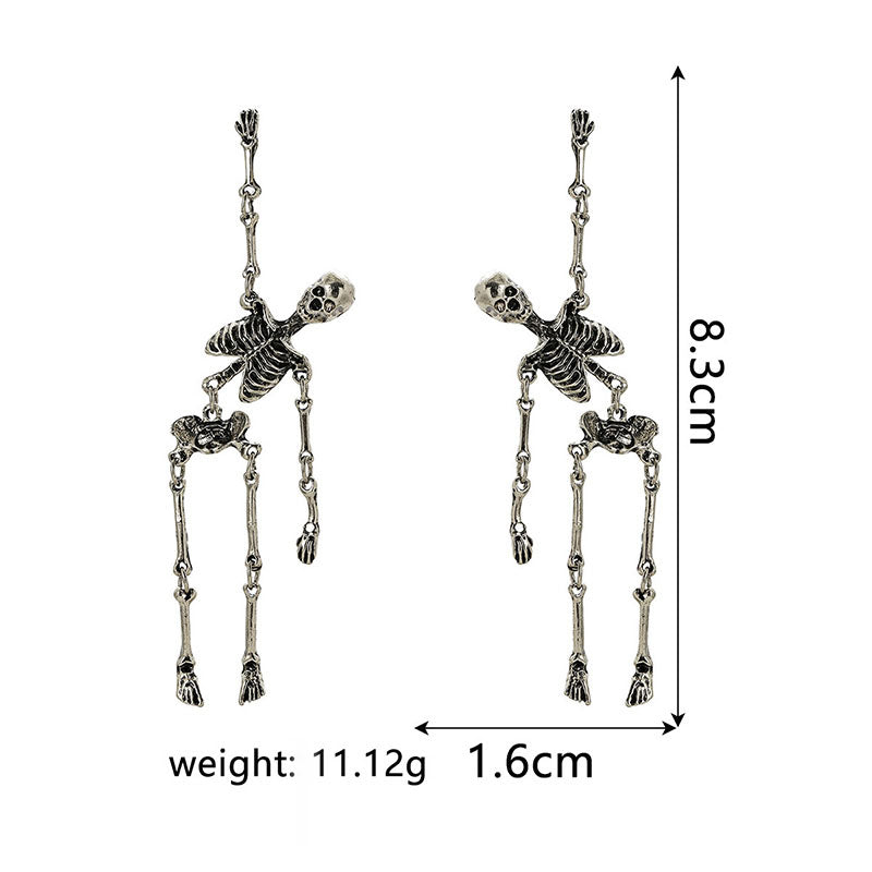Boucles d’Oreilles Longues Pendantes en Forme de Squelette Articulé