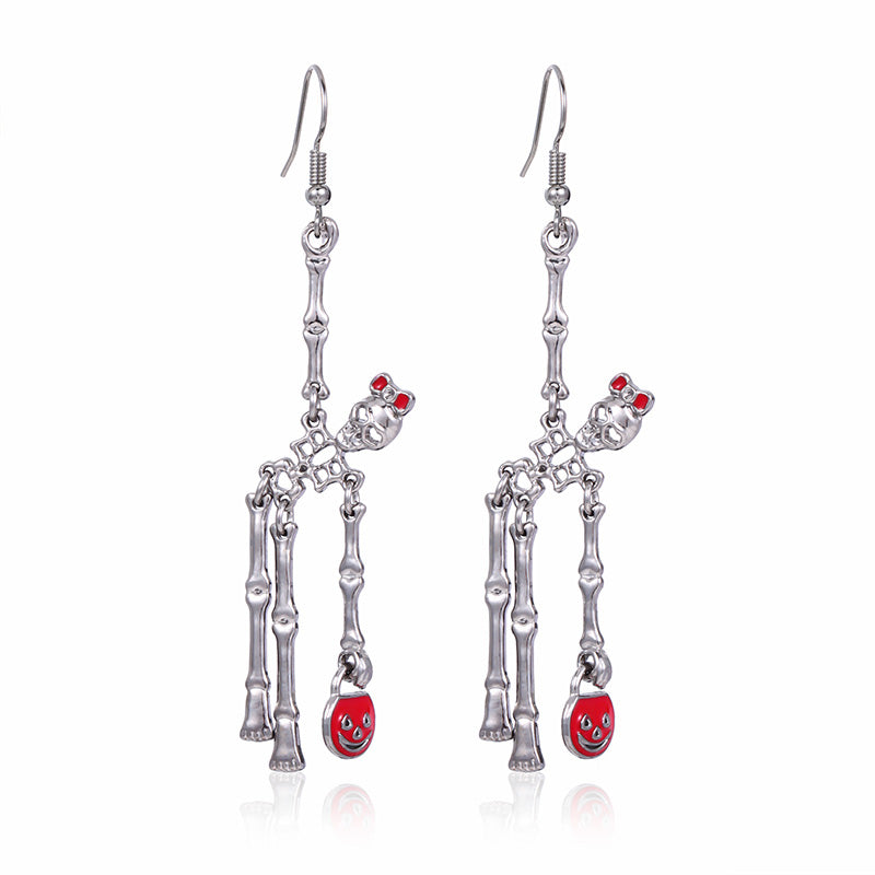 Boucles d’Oreilles Longues Pendantes en Forme de Squelette Articulé