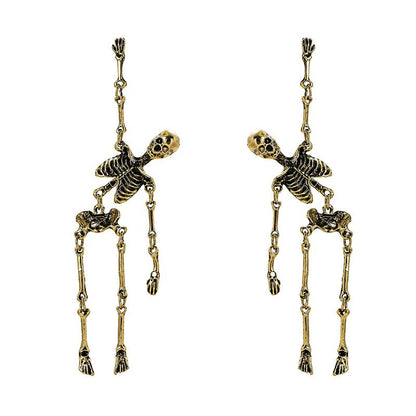 Boucles d’Oreilles Longues Pendantes en Forme de Squelette Articulé