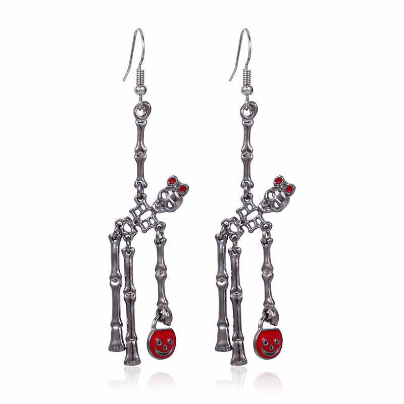 Boucles d’Oreilles Longues Pendantes en Forme de Squelette Articulé