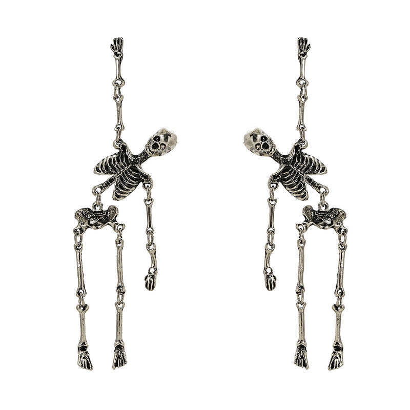 Boucles d’Oreilles Longues Pendantes en Forme de Squelette Articulé